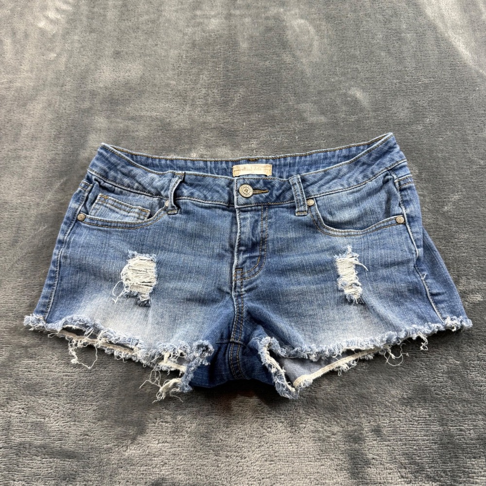 Altar'd State Distressed Denim Shorts Medium Wash Frayed Hem Size 28